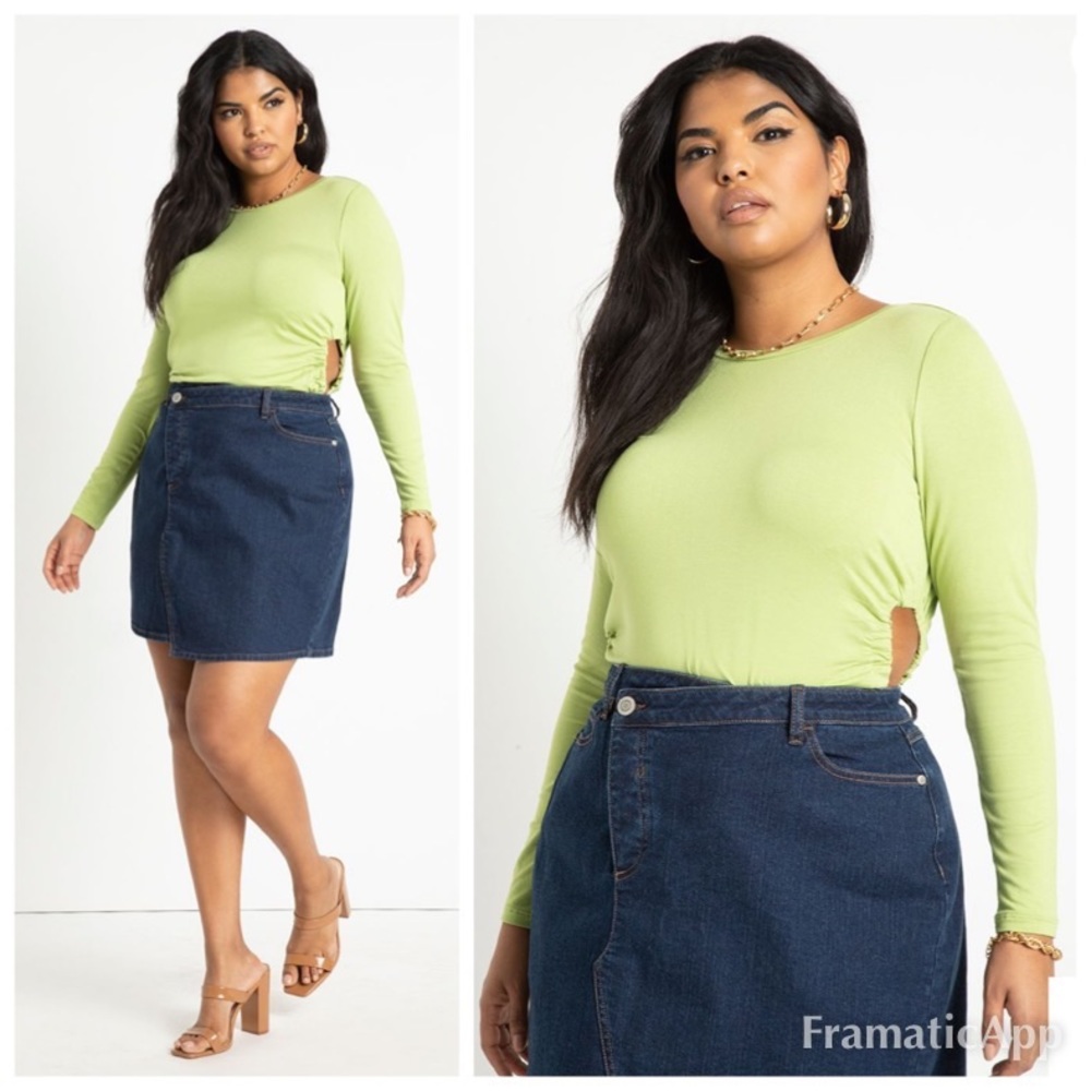 Eloquii Lime Green Long Sleeve Top with Side Cutouts